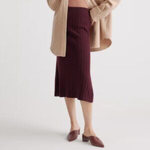 Quince Lightweight Mongolian Cashmere Midi Skirt Burgundy, Size M, New with Tag